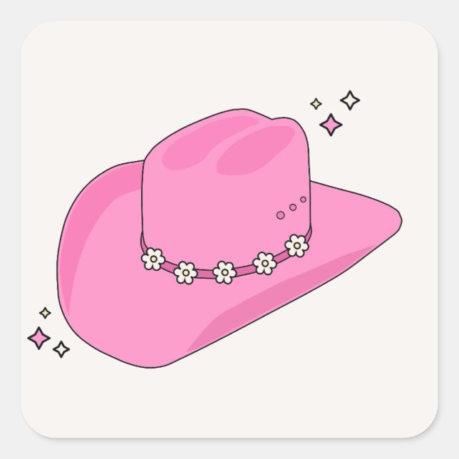 Cowboy Hat Preppy Rosa Fyrkantigt Klistermärke (Framsida)