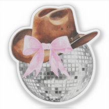 Cowboy Hat Rosa Bow Disco Boll Western Sticker