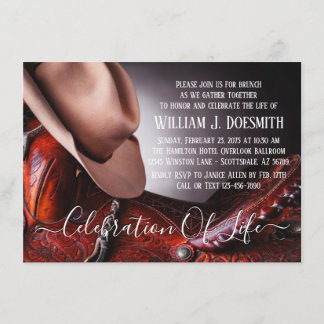 Cowboy Hat Saddle Funeral Memorial Service Inbjudningar