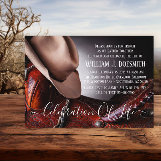 Cowboy Hat Saddle Funeral Memorial Service Inbjudningar