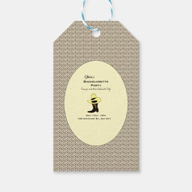 Cowboy Hat Skor Mönster Bachelorette Fest Presentetikett (Framsidan)