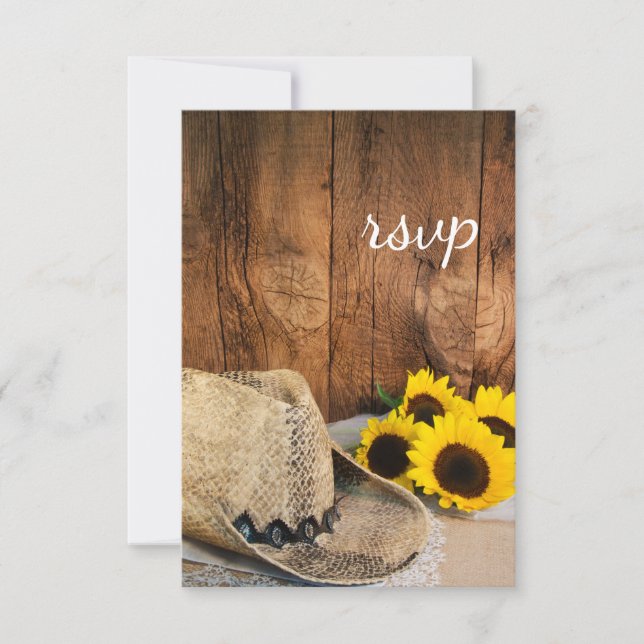 Cowboy Hat, solblommor, barn Wood Bröllop OSA Card (Framsida)