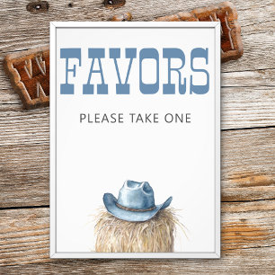 Cowboy Hat Western Blue Baby Shower-favoritskylt Fototryck
