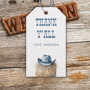 Cowboy Hat Western Blue Boy Baby Shower Presentetikett