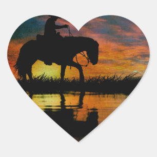 Cowboy Heart Sticker Hjärtformat Klistermärke