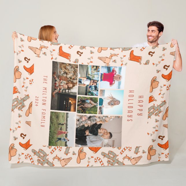 Cowboy Helgdag Många Foton Fleecefilt (På plats)