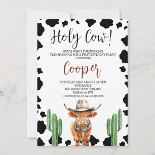Cowboy Highland Cow Heliga Cow 1:a födelsedagen Inbjudningar