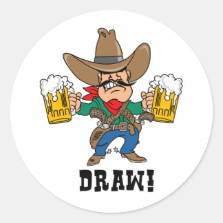 Cowboy Holding Beer Mugg Runt Klistermärke