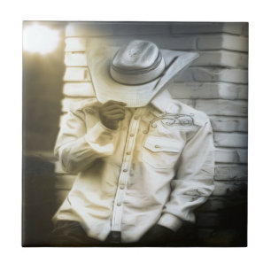Cowboy Holding Hans Hat Kakelplatta