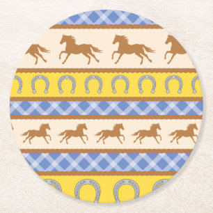 Cowboy Horse Barn Födelsedagsfest Theme Underlägg Papper Rund