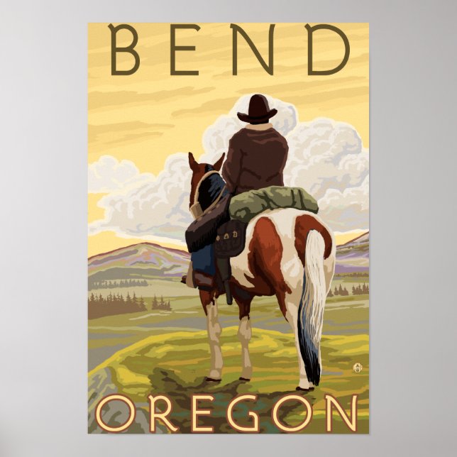 Cowboy & Horse - Bend, Oregon Poster (Framsidan)