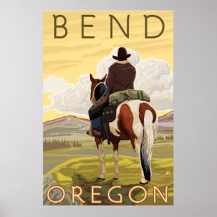 Cowboy & Horse - Bend, Oregon Poster