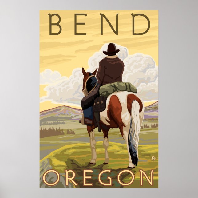 Cowboy & Horse - Bend, Oregon Poster (Framsidan)