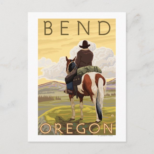 Cowboy & Horse - Bend, Oregon Vykort (Framsida)