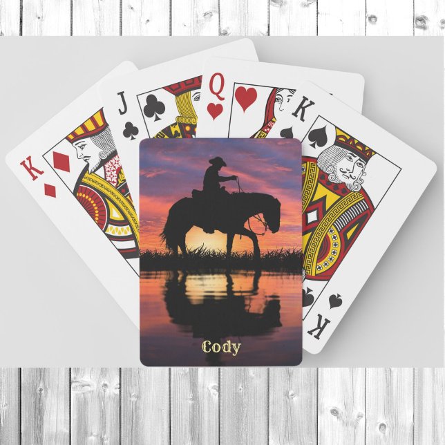 Cowboy Horse i Texas Sunset Personalize Namn Casinokort (Skapare uppladdad)