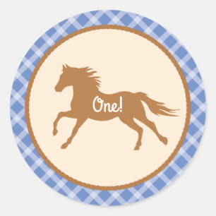 Cowboy Horse Pony Cute 1:a födelsedag Party Theme Runt Klistermärke