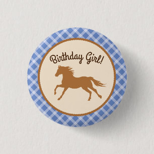 Cowboy Horse Pony Cute 1:a födelsedagsdagen Party Knapp