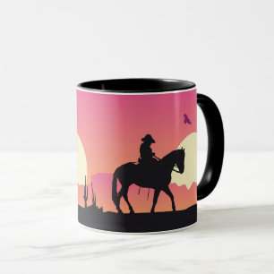 Cowboy Horse Rosa Sunset Desert Mugg