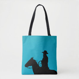 Cowboy & Horse Silhouette on Turquoise Tygkasse