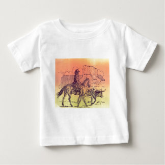 Cowboy Horse Steer Cattle Cow Western Sunset Art Tee