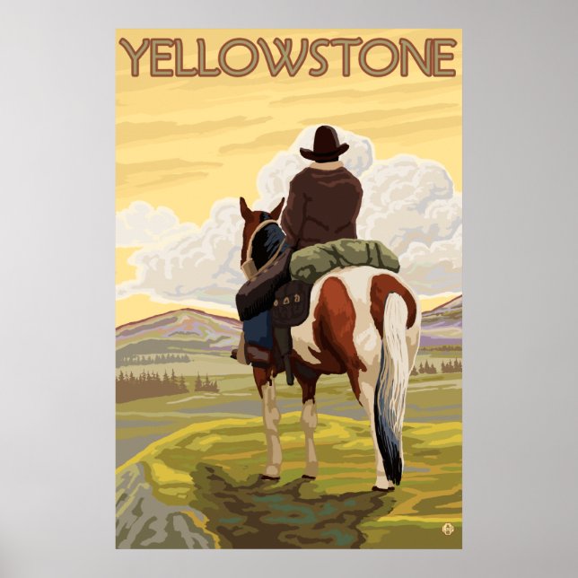 Cowboy & Horse - Yellowstone National Park Poster (Framsidan)