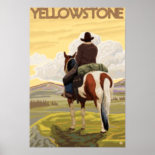 Cowboy & Horse - Yellowstone National Park Poster