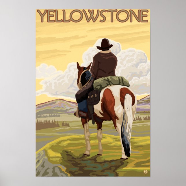 Cowboy & Horse - Yellowstone National Park Poster (Framsidan)