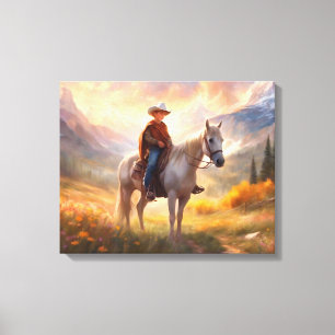 Cowboy Horseback Boy's Bedroom Art Kanvastryck
