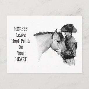 Cowboy: Horses: Hoof Prints: Pencil Teckning Vykort