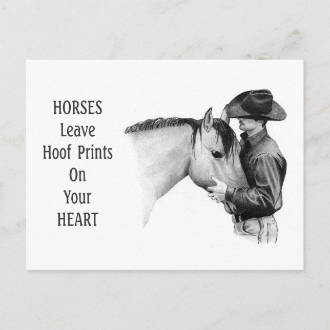 Cowboy: Horses: Hoof Prints: Pencil Teckning Vykort (Framsida)