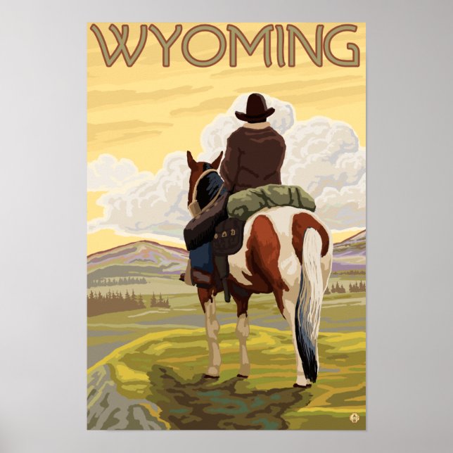 Cowboy & HorseWyomingVintage Travel Poster (Framsidan)