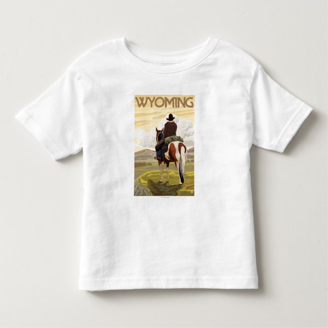 Cowboy & HorseWyomingVintage Travel Poster T Shirt (Framsida)