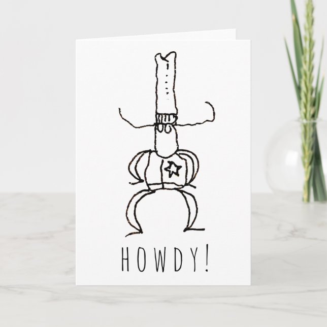 Cowboy Howdy Cartoon Drawing Doodle Greeting Card Kort (Framsida)