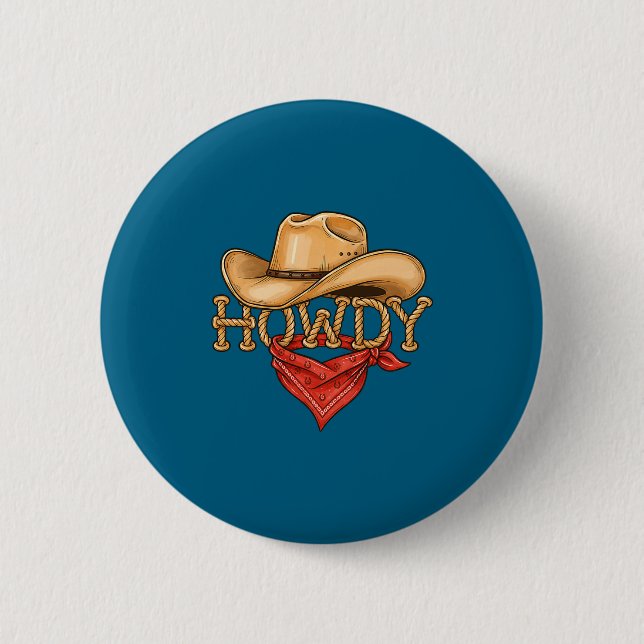 Cowboy Howdy Rope Hat Bandana Western Rodeo Design Knapp (Framsida)