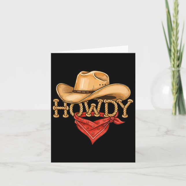 Cowboy Howdy Rope Hat Bandana Western Rodeo Design Kort (Framsida)