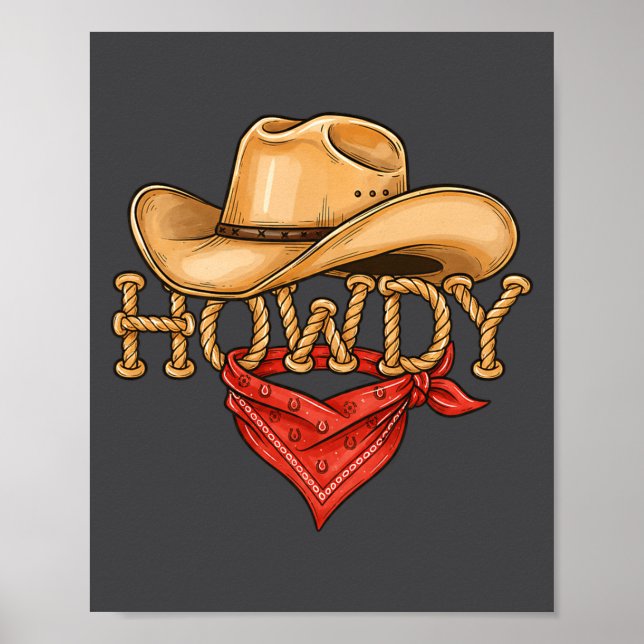 Cowboy Howdy Rope Hat Bandana Western Rodeo Design Poster (Framsidan)