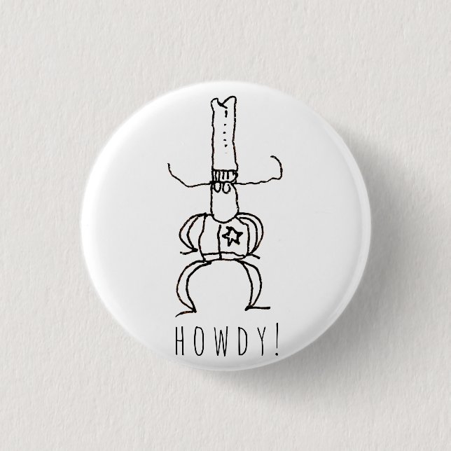 Cowboy Howdy Tecknad Teckning Klotter Knapp (Framsida)