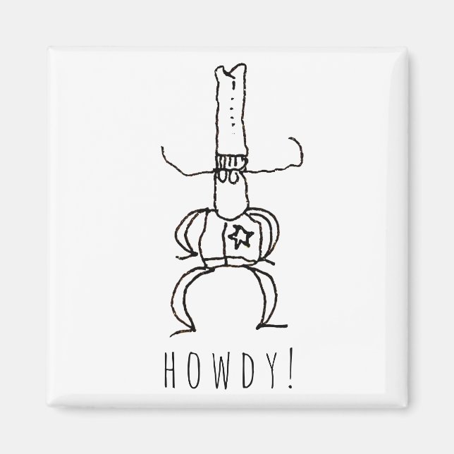 Cowboy Howdy Tecknad Teckning Klotter Magnet (Framsidan)