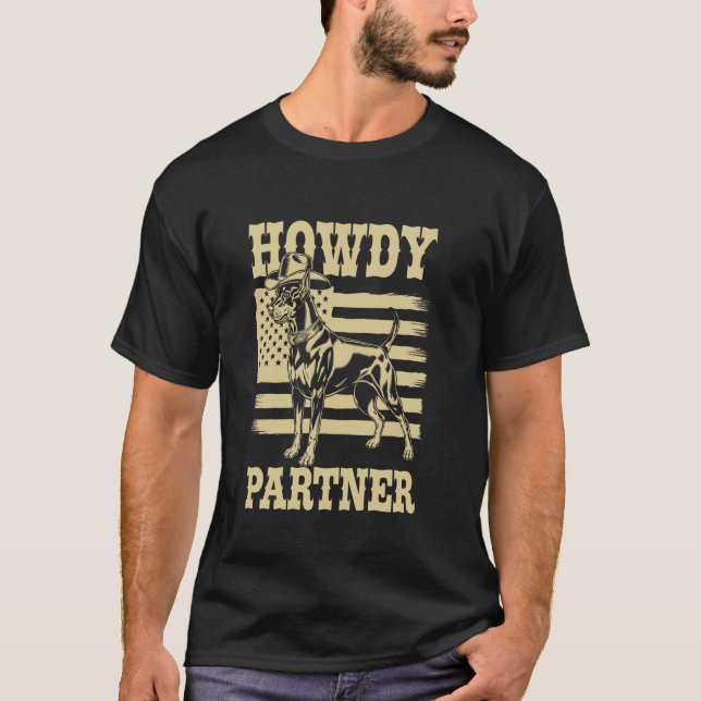 Cowboy Hund Howdy Kompis Dobermann T Shirt (Framsida)