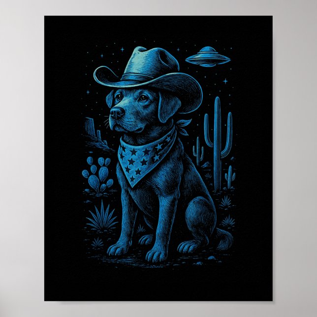 Cowboy Hund Labrador Retriever Alien Western Deser Poster (Framsidan)