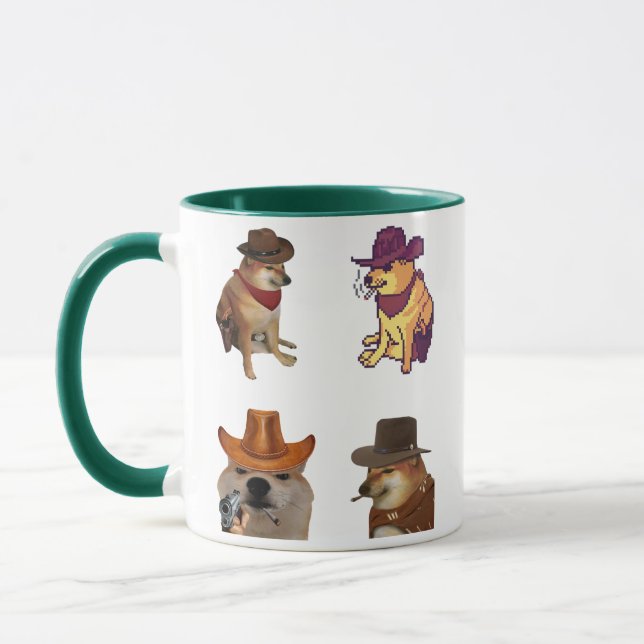 Cowboy Hund Meme Set Rolig Doge Med Gun Mugge Mugg (Vänster)