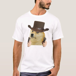 Cowboy Hund Roligt Meme Doge Håller Pistoler Memes T Shirt