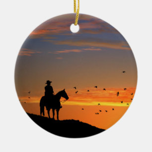 Cowboy i Sunset Julgransprydnad Keramik