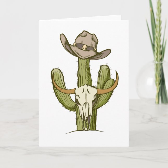 Cowboy in Westen Cactus Yehaw Gift Ideas Tack Kort (Framsida)
