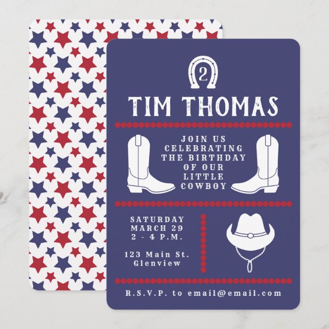 Cowboy inbjudan (Fram/baksida)
