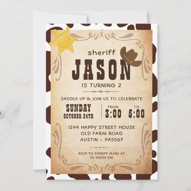 Cowboy Invitation for Birthday Party Sheriff West Inbjudningar (Framsida)