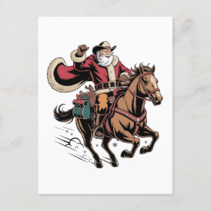 Cowboy Jultomten Riding A Horse Jul Helg Vykort