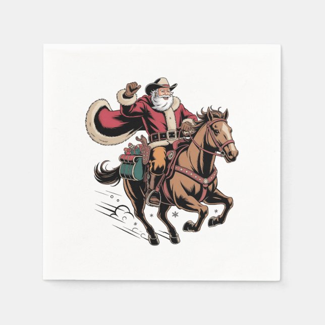 Cowboy Jultomten Riding A Horse Jul Pappersservett (Framsidan)
