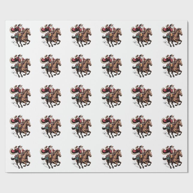 Cowboy Jultomten Riding A Horse Jul Presentpapper (Platt)