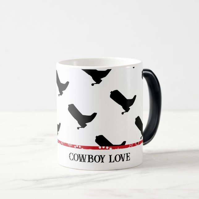 Cowboy Kärlek Boots Silhouette Mönster Red Bandana Magisk Mugg (Framsida höger)